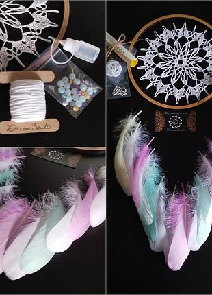 Авторский эко-набор "ловец снов "белый монохром" с пошаговой инструкцией