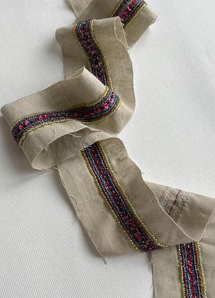 600/170 лента лен вышитая бисером розовая 20мм лен