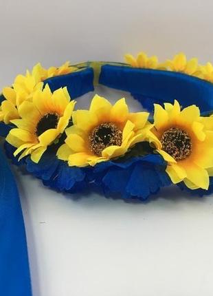 Украинский веночек из полевых цветов с лентами желто синий