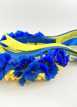 Украинский веночек из полевых цветов с лентами желто синий