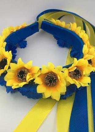 Украинский веночек из полевых цветов с лентами желто синий