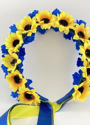 Украинский веночек из полевых цветов с лентами желто синий