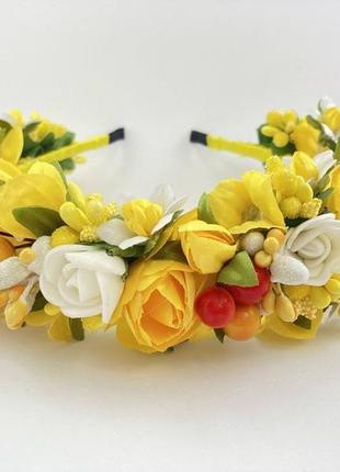 Віночок на голову handmade з жовтими квітами4 фото