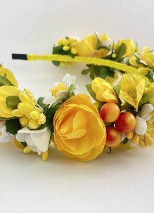 Віночок на голову handmade з жовтими квітами7 фото