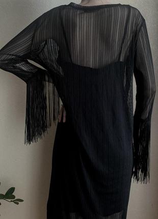 Черное длинное платье с бахромой zara2 фото
