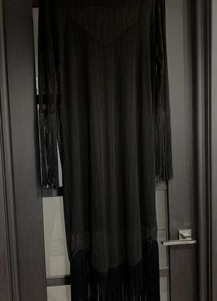 Черное длинное платье с бахромой zara3 фото