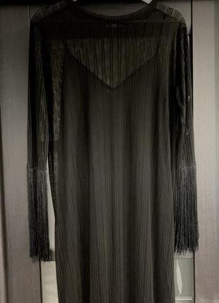 Черное длинное платье с бахромой zara4 фото