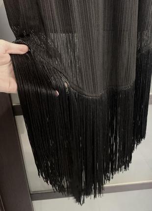 Черное длинное платье с бахромой zara6 фото