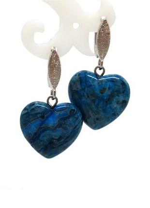 💙✨ сережки "серця" натуральний камінь синій мереживний агат2 фото