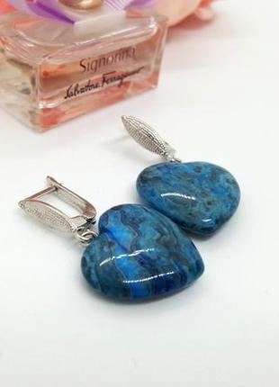 💙✨ сережки "серця" натуральний камінь синій мереживний агат5 фото