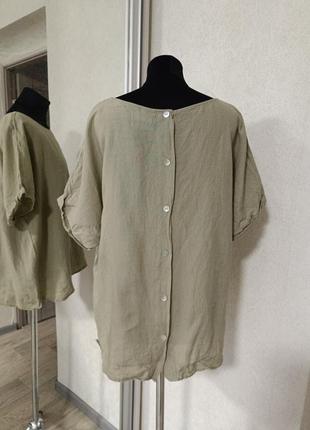 Сток нова лляна сорочка блуза christian berg хакі льон оверсайз4 фото