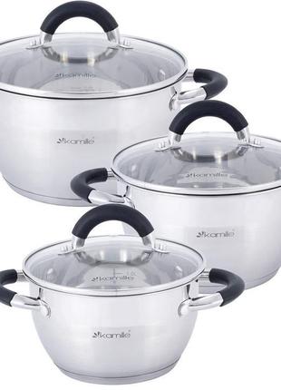 Набор 3 кастрюли marsaili с силиконовыми ручками kamille ø16х10 см, ø18х11 см, ø20х11,5 см  cl0016577