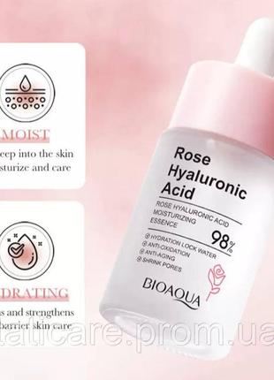 Сироватка для обличчя з екстрактом троянди та гіалуроновою кислотою bioaqua rose hyaluronic acid