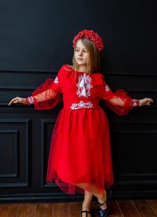 Платье вышиванка красная фатин