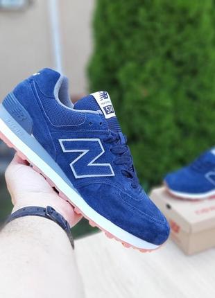 Чоловічому кросівки new balance 574 blue сині на коричневою підошві