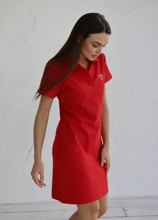 Спортивна сукня жіноча коротка міні легка гарна повсякденна червона чорна біла поло з сердечком демісезонна весняна на весну платя батал3 фото