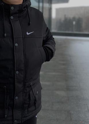 Парка nike черная зимняя+штаны теплые найк+барсетка и перчатки в подарок.комплект мужской3 фото