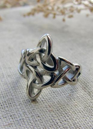 Кольцо триквер в кельтском стиле из нержавеющей стали. цвет серебро размер 172 фото