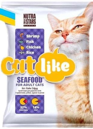 Сухой корм nutra 5 stars для кошек cat like seafood с креветкой, курицей, рыбой и рисом 10 кг