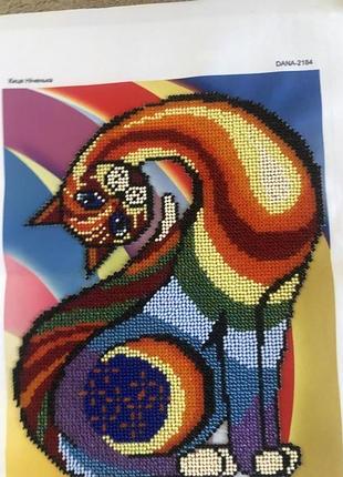 Картина вышита чешським бісером «радужний кіт»