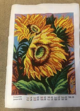 Картина «соняшники» вишита чешським бісером