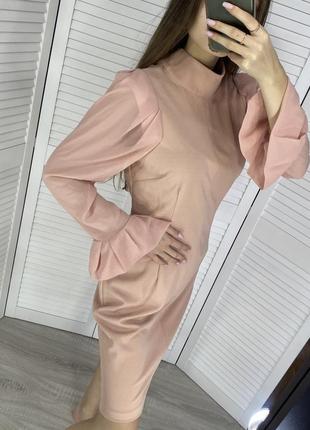 Пудровое розовое платье рукава фонарики tenax тренд