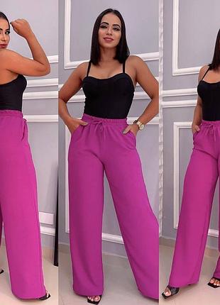 Брюки штани жіночі палаццо класичні базові широкі розклешонні кльош чорні зелені білі рожеві на весну демісезонні весняні батал великого розміру2 фото
