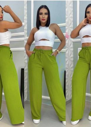 Брюки штани жіночі палаццо класичні базові широкі розклешонні кльош чорні зелені білі рожеві на весну демісезонні весняні батал великого розміру3 фото