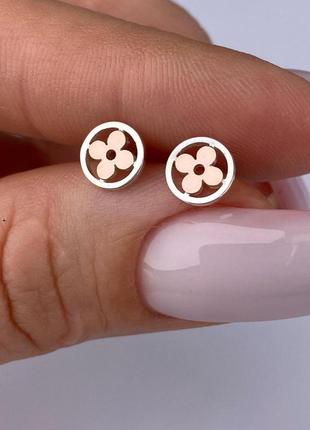 Срібні сережки гвоздики з золотими пластинами 1243