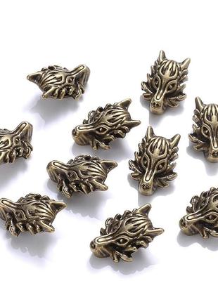 Бусина у формі вовка з цинкового сплаву 10х15мм, отвір 4мм, бронзові