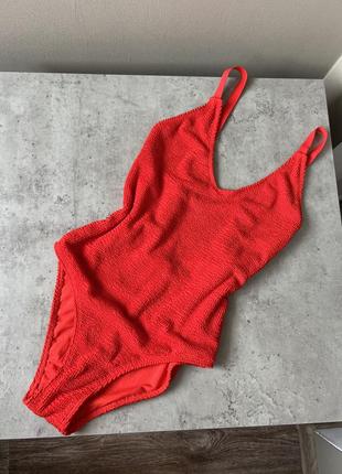 Червоний купальник суцільний суцільний 🩱 яскравий із відкритою спиною однотонний жатка ❤️1 фото