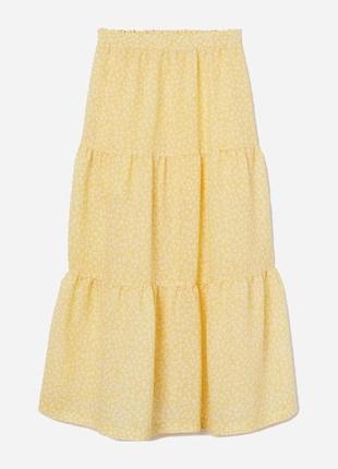 Желтая ярусная юбка миди в цветы h&amp;m Диночь цветочная весенняя летняя солнце