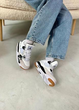 Шикарные женские кроссовки air jordan 4 retro sb military белые4 фото