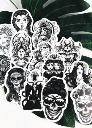 Набор виниловых наклеек стикеров стикерпак черно-белые gothic готика с черепами стикербомбинг 50 шт