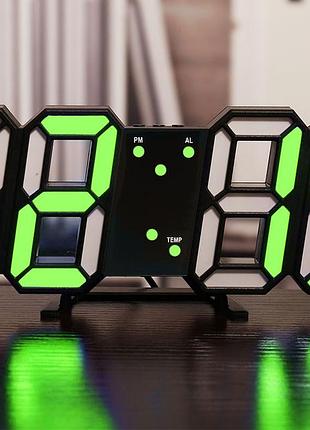 Електронні настільні led годинник з будильником і термометром ly-1089 black (зелена підсвітка) (6801)