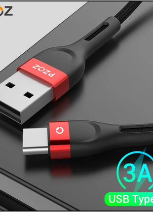 Pzoz usb type c nylon кабель швидкої зарядки qc3.0 5v/3a 2 м
