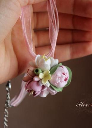 Кулон цветы ручной работы из полимерной глины  "весенняя симфония".