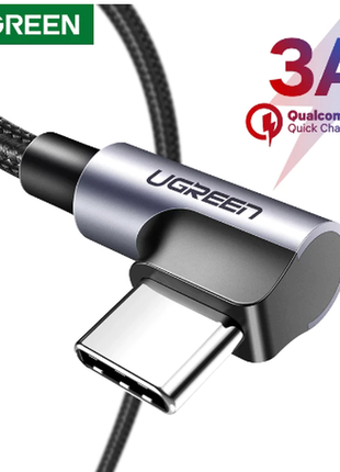 Ugreen nylon 90° usb type c кабель швидкого заряджання реальні 5v/3a 1,5м