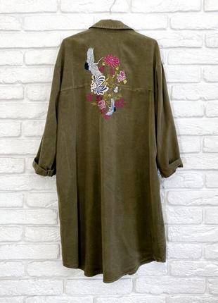 Сукня сорочка халат pimkie хакі з вишивкою вільне великий розмір батал оверсайз4 фото