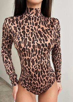 Женское стильное леопардовое боди микромасло 42-44, 46-48