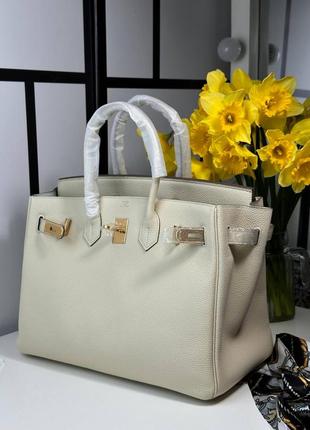 Сумка женская кожаная шоппер белая бежевая деловая