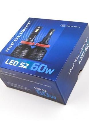 Led лампа infolight s2 h7,h11, h1, h15, hb3, hb4 60w