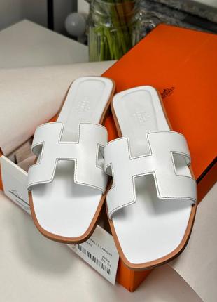 Шлепанцы женские кожаные белые люкс