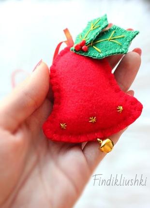 Новогодняя игрушка из фетра "колокольчик". ёлочная игрушка. фетровая игрушка
