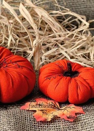 Оранжевые текстильные тыквы ручной работы, осенний декор, тыквы на halloween2 фото