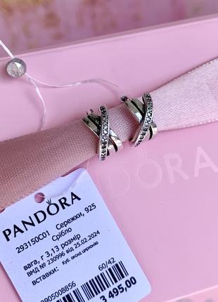 Серьги пандора серебро 925 серьги pandora хупы «с переплетением и паве» серьги кольца конго оригинальные серьги пандора новые бирка пломба2 фото