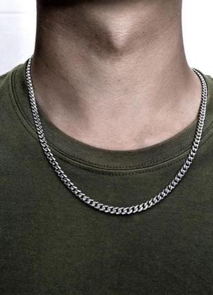 Чоловічий металевий срібний ланцюжок на шию з нержавіючої сталі6 фото