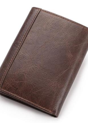 Мужской кожаный кошелек портмоне из натуральной кожи темно-коричневый2 фото