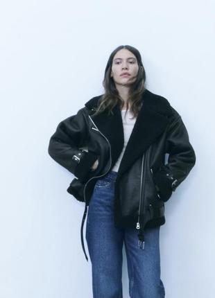 Оверсайз дубленка косуха удлиненная zara, новая, m-l