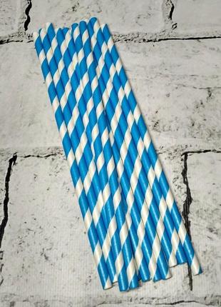 Бумажные трубочки полоска бело-голубые, 12 шт.1 фото